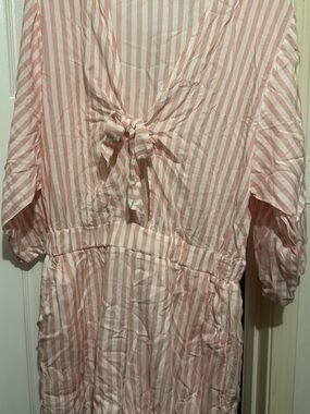 Pink and White Striped Tie-Front romper Dress